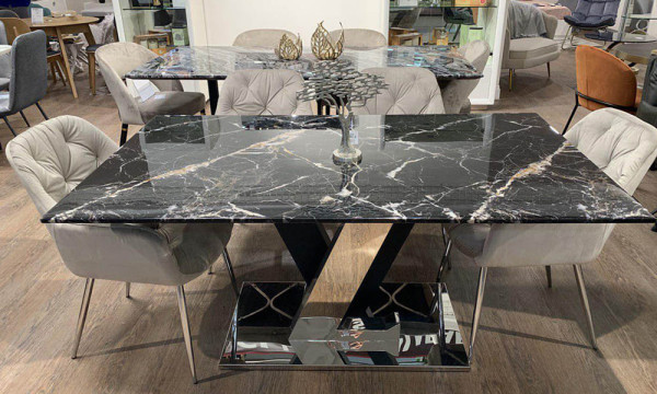 Обідній стіл Prestol ВЕГАС Чорний Мармур Срібло-4