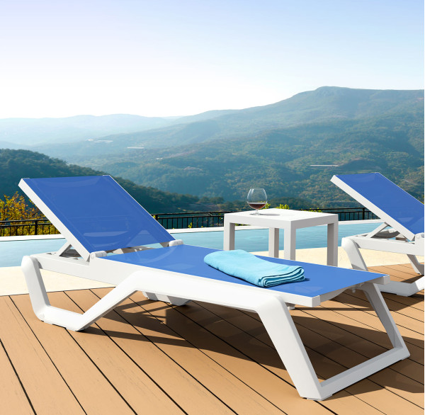 Уличный шезлонг Siesta Rio Белый/синий (White Blue)-0