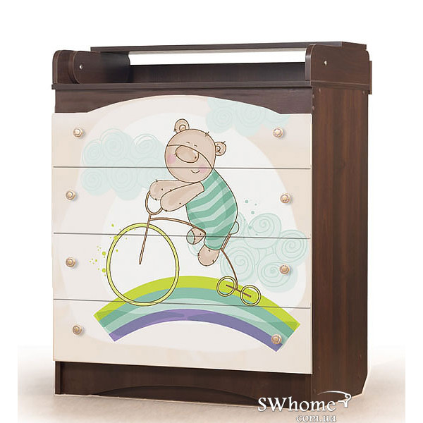 Комод пеленальний Вальтер Ведмедик на веселці Горіх темний - ваніль Комод пеленальний Вальтер Ведмедик на веселці Горіх темний - ваніль-0