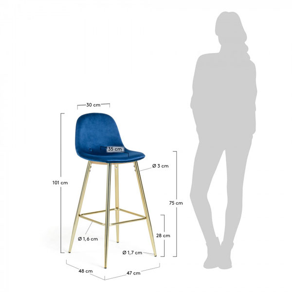 Барный стул La Forma NILSON Синий велюр-3