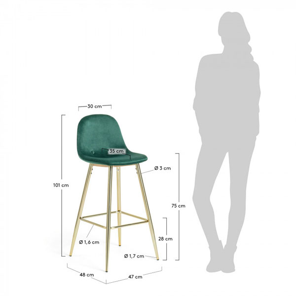 Барний стілець La Forma NILSON Морський зелений велюр-4