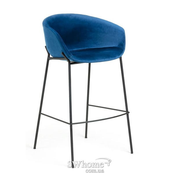 Барний стілець La Forma ZADINE Темно-синій велюр-0
