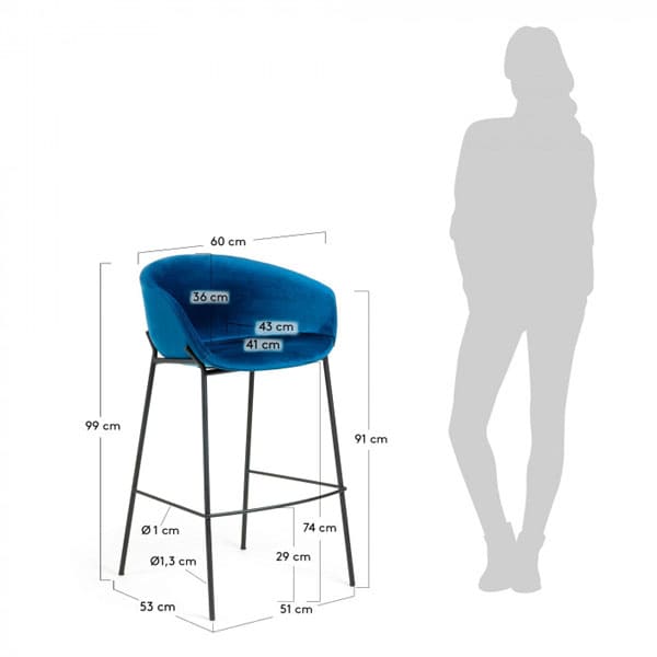 Барний стілець La Forma ZADINE Темно-синій велюр-5