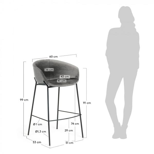 Барный стул La Forma ZADINE Серый велюр-5
