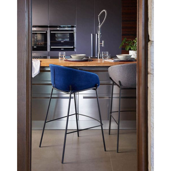 Барний стілець La Forma ZADINE Темно-синій велюр-4