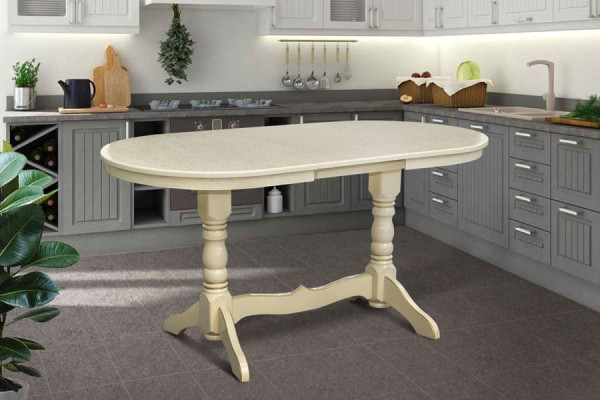 Раскладной обеденный cтол Микс-мебель Говерла Слоновая кость/Патина-0