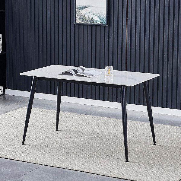 Обеденный керамический стол Onder Mebli Almer Белый глянец 130х70 см-0