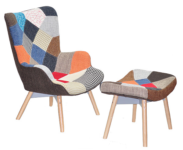 Крісло з пуфом Onder Mebli REGENT Петчворк 1 Тканина-0