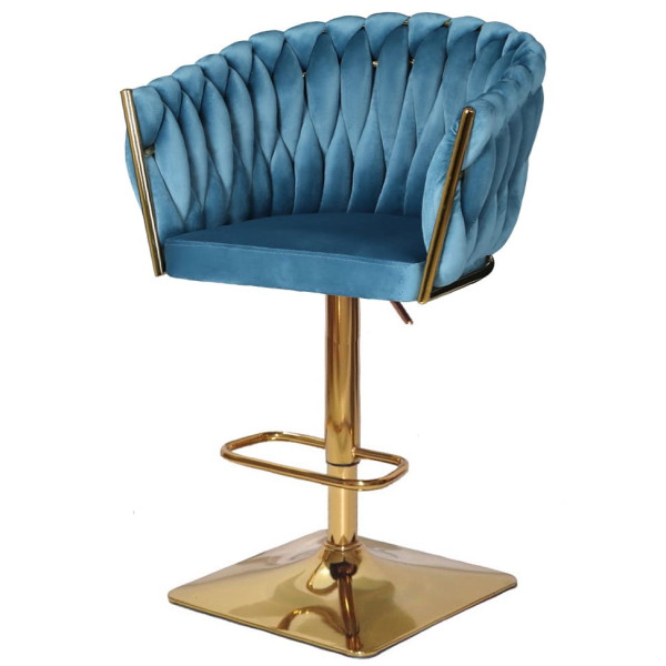 Барний стілець Onder Mebli Lola BAR 4-GD-BASE Бірюза UC-919 Оксамит-1