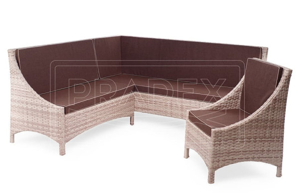 Диван з ротанга Pradex Глем 3-х місний кутовий з 1 підлокітником Бежевий-2