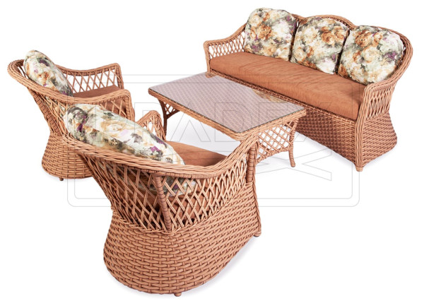 Диван з ротанга Pradex Прованс тримісний Бежевий-2