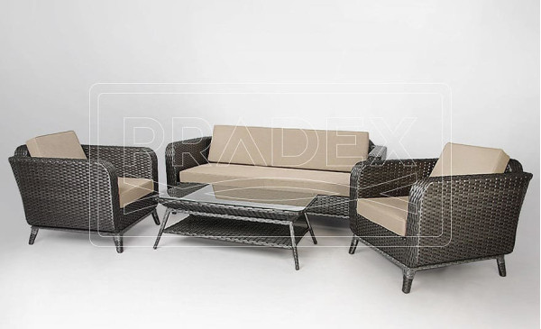 Диван із ротанга Pradex Теннессі тримісний Чорний-1