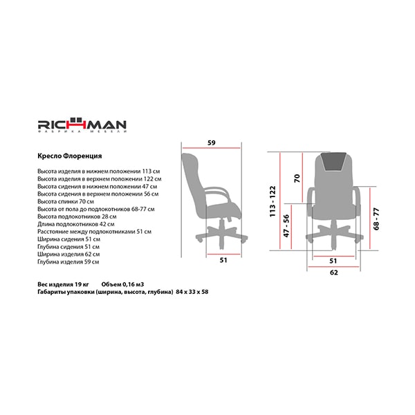 Кресло руководителя Richman Флоренция Чёрный-3
