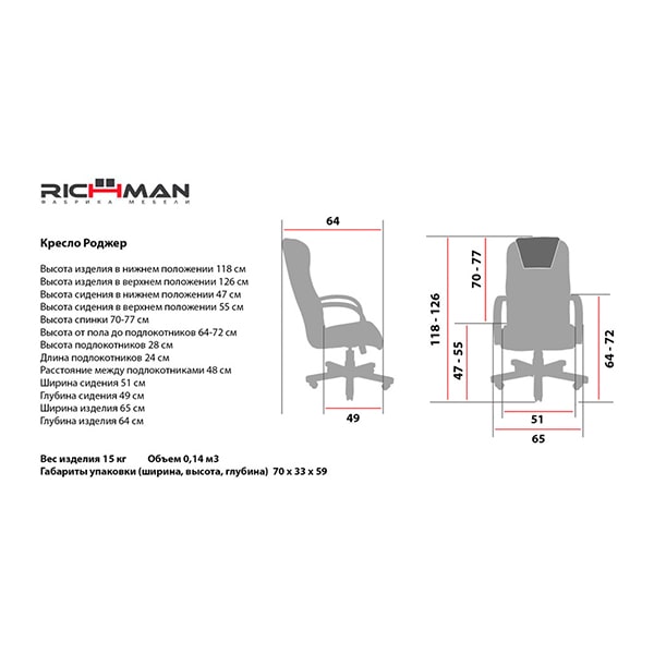 Кресло для персонала Richman Роджер Чёрный-15