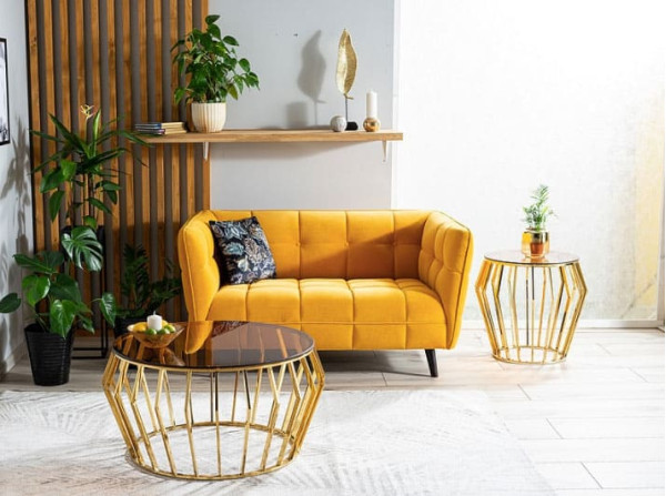 Журнальный стол Signal ARIANA A Стекло дымчатое янтарное/Золото-1