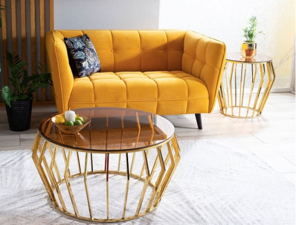 Журнальный стол Signal ARIANA A Стекло дымчатое янтарное/Золото-2