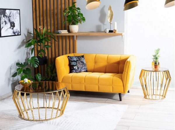 Журнальный стол Signal ARIANA B Стекло дымчатое янтарное/Золото-1