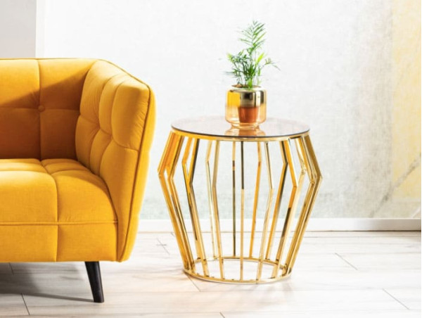 Журнальный стол Signal ARIANA B Стекло дымчатое янтарное/Золото-2