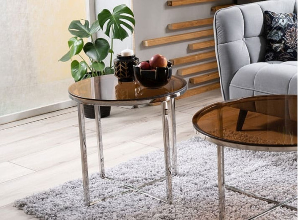 Журнальный стол Signal CRYSTAL B Стекло дымчатое янтарное/Серебряный-2