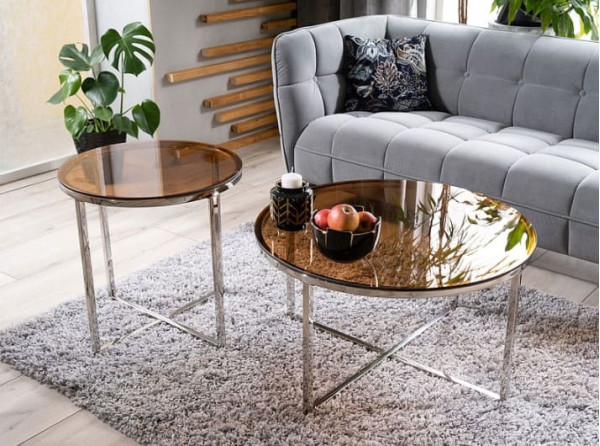 Журнальный стол Signal CRYSTAL B Стекло дымчатое янтарное/Серебряный-3