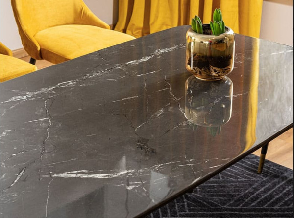 Обеденный стол Signal CYRYL I Черный эффект камня /Золото-5