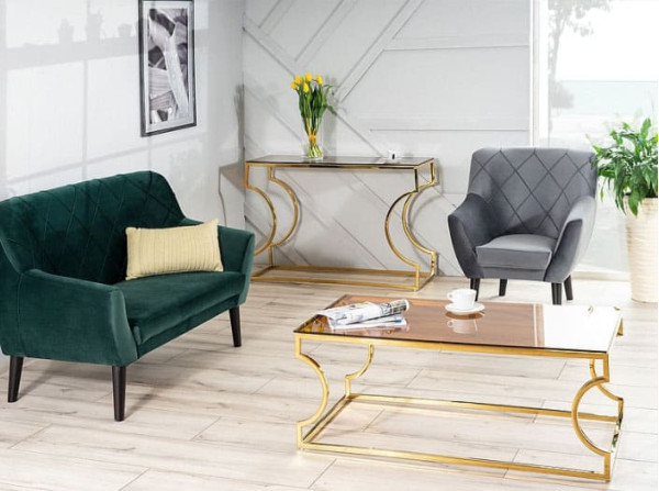 Журнальный стол Signal KENZO A Стекло дымчатое янтарное/ Золото-5