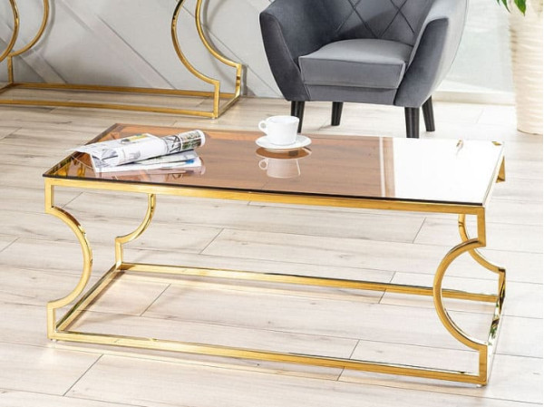 Журнальный стол Signal KENZO A Стекло дымчатое янтарное/ Золото-4