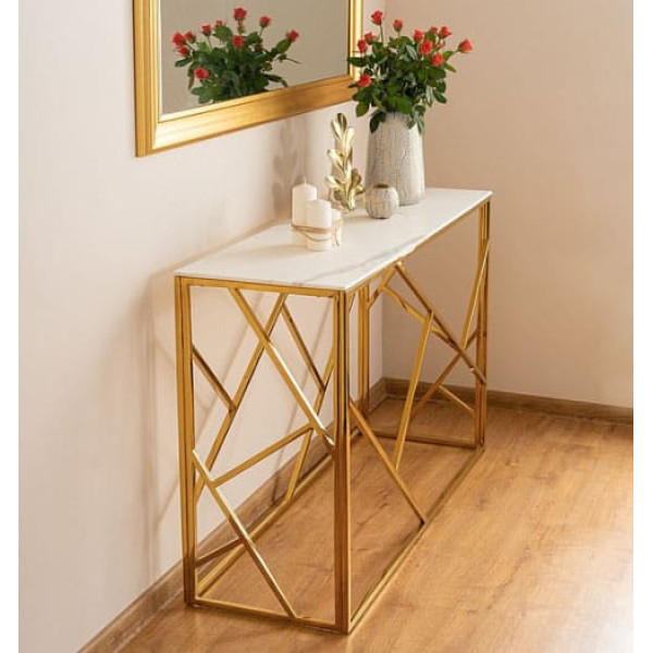 Журнальний стіл Signal ESCADA C II Білий ефект мармуру/Золото-3