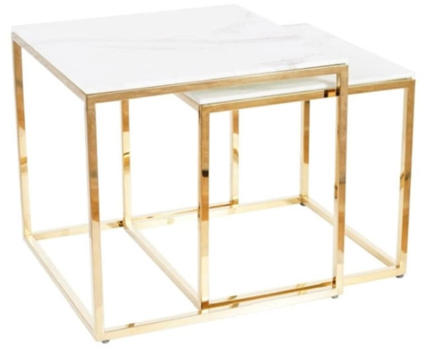 Журнальный стол Signal GLORIA Белый эффект мрамора/Золото-0