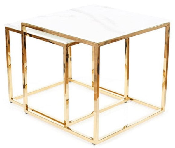 Журнальный стол Signal GLORIA Белый эффект мрамора/Золото-2