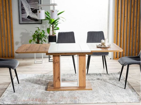 Стол раскладной обеденный Signal TWINS Дуб Артизан/Белый-6