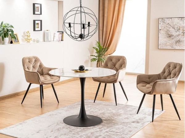 Обеденный стол Signal ONTARIO Белый эффект мрамора/Черный-7