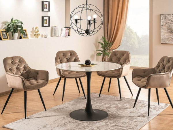 Обеденный стол Signal ONTARIO Белый эффект мрамора/Черный-8