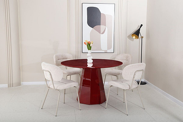 Обідній круглий стіл Vetro Mebel TM-200 Поліуретановий МДФ Винний-8