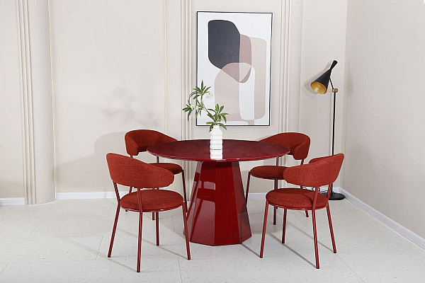 Обідній круглий стіл Vetro Mebel TM-200 Поліуретановий МДФ Винний-7