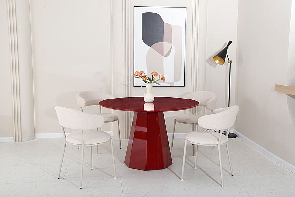 Обідній круглий стіл Vetro Mebel TM-200 Поліуретановий МДФ Винний-9