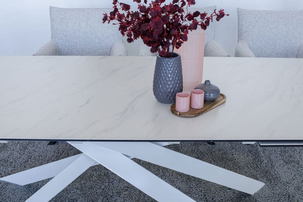 Керамічний стіл розкладний обідній Vetro Mebel TML-890 Бланко перлино-білий-7