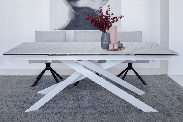 Керамічний стіл розкладний обідній Vetro Mebel TML-890 Бланко перлино-білий-5