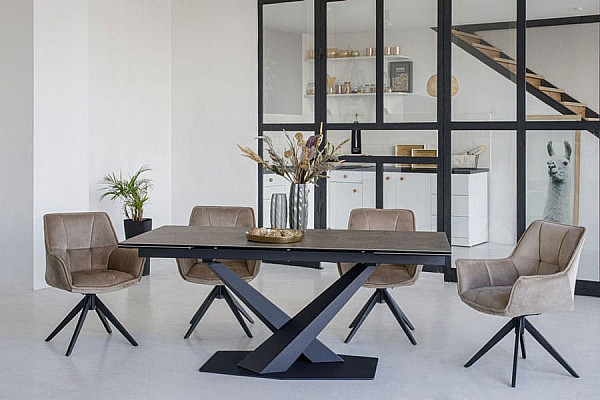 Керамічний стіл розкладний обідній Vetro Mebel TML-897 Гриджіо латте-чорний-12