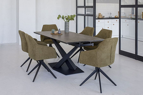 Керамічний стіл розкладний обідній Vetro Mebel TML-897 Гриджіо латте-чорний-11