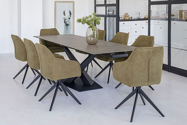 Керамічний стіл розкладний обідній Vetro Mebel TML-897 Гриджіо латте-чорний-10