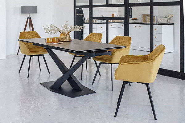 Керамічний стіл розкладний обідній Vetro Mebel TML-897 Гриджіо латте-чорний-8