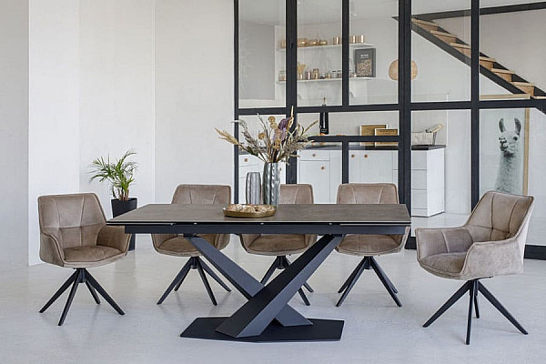 Керамічний стіл розкладний обідній Vetro Mebel TML-897 Гриджіо латте-чорний-6