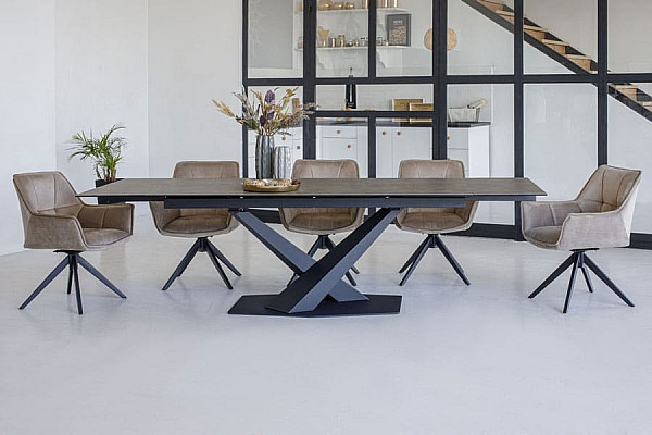 Керамічний стіл розкладний обідній Vetro Mebel TML-897 Гриджіо латте-чорний-5