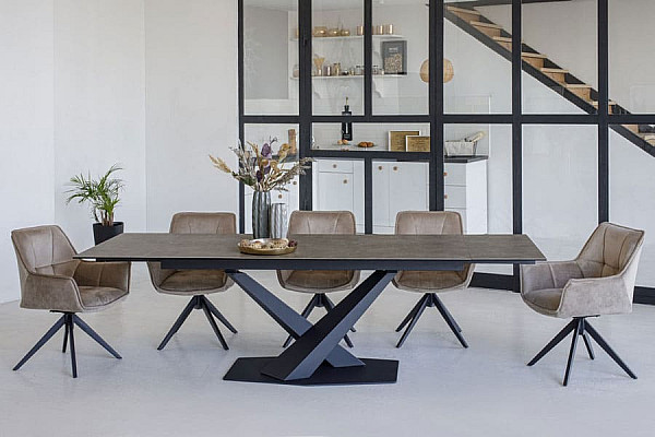 Керамічний стіл розкладний обідній Vetro Mebel TML-897 Гриджіо латте-чорний-1