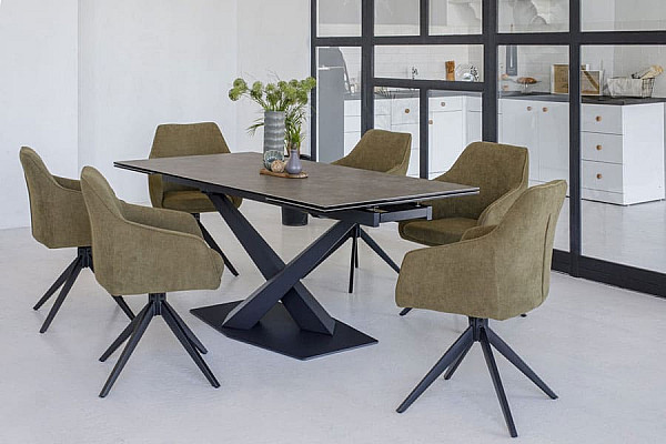 Керамічний стіл розкладний обідній Vetro Mebel TML-897 Гриджіо латте-чорний-4