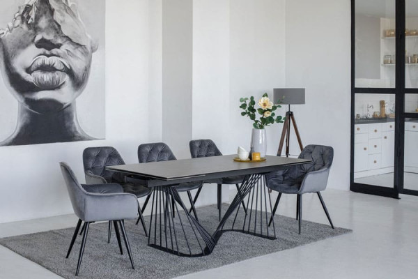 Керамический стол раскладной обеденный Vetro Mebel TML-900 Аливери грей-черный-19