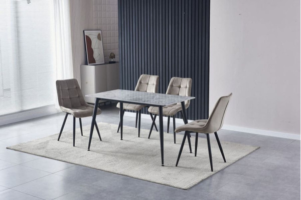 Обеденный керамический стол Vetro Mebel TM-100 Калакатта грей-черный-3