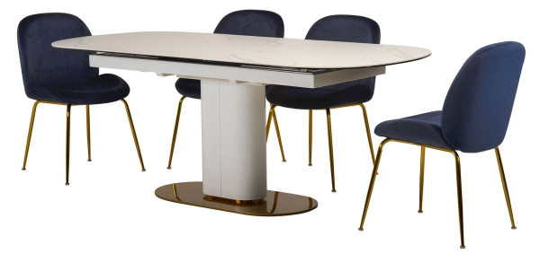 Раскладной обеденный стол Vetro Mebel TML-828 Камео белый мрамор-11