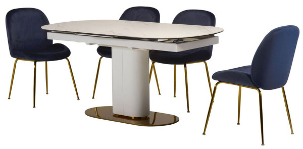 Раскладной обеденный стол Vetro Mebel TML-828 Камео белый мрамор-12